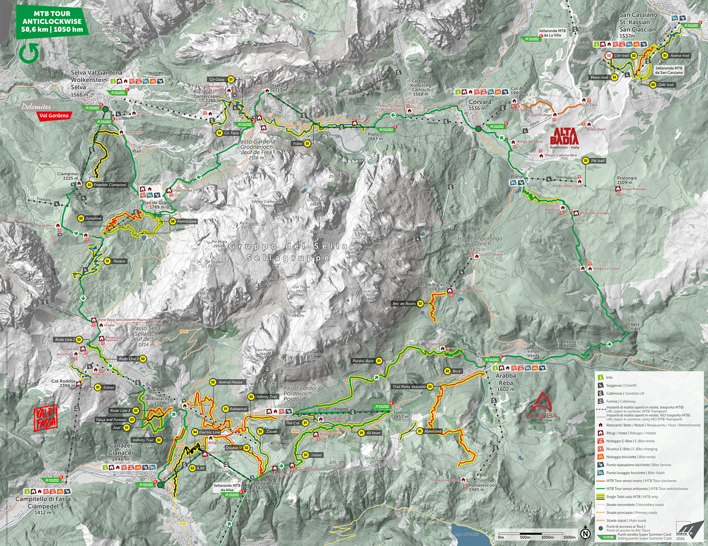 mappa percorso sellaronda antiorario